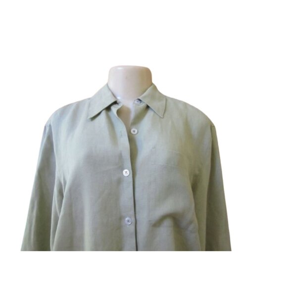 Liz Claiborne Green Linen Tunic Style Button Down Shirt in Size M - Picture 5 of 9